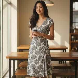 Vintage Y2K 2000s Volume One White Black Flower Floral Wrap Mini Dress Medium